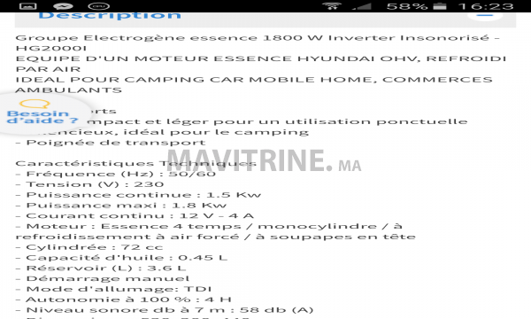 Groupe électrogene HUNDAY hg2000i