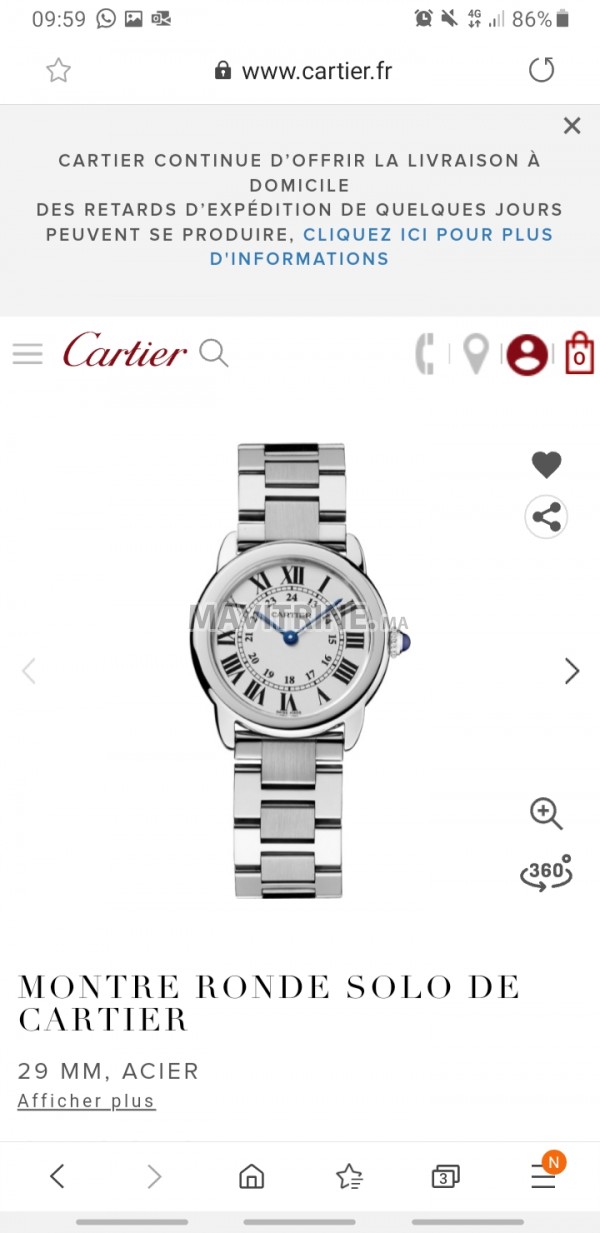 Montre cartier ronde solo