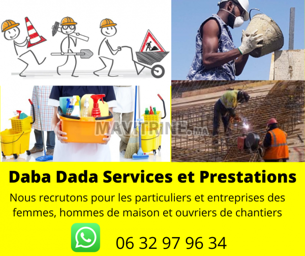 Dada services et prestations  Menage , nounou , cuisine , gardien de maison , sécurité, ouvrier qualifier