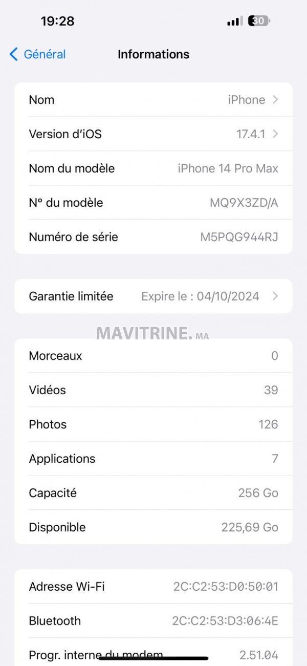 IPHONE 14 PROMAX Mauve 97% , 256GO